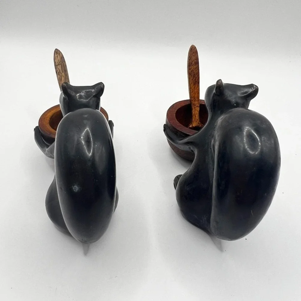 2 Pottery Barn Salt Server Cellar Squirrel Mini Wood Serving Spoon Cast Iron